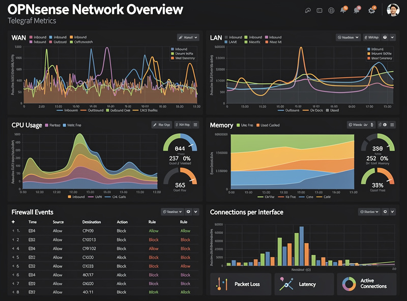 Grafana dashboard with OPNsense metrics