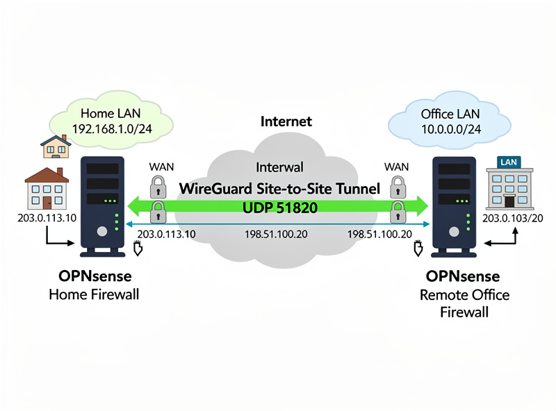 Site-to-site WireGuard network diagram