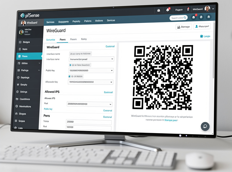 QR code displayed on pfSense screen for WireGuard mobile peer setup