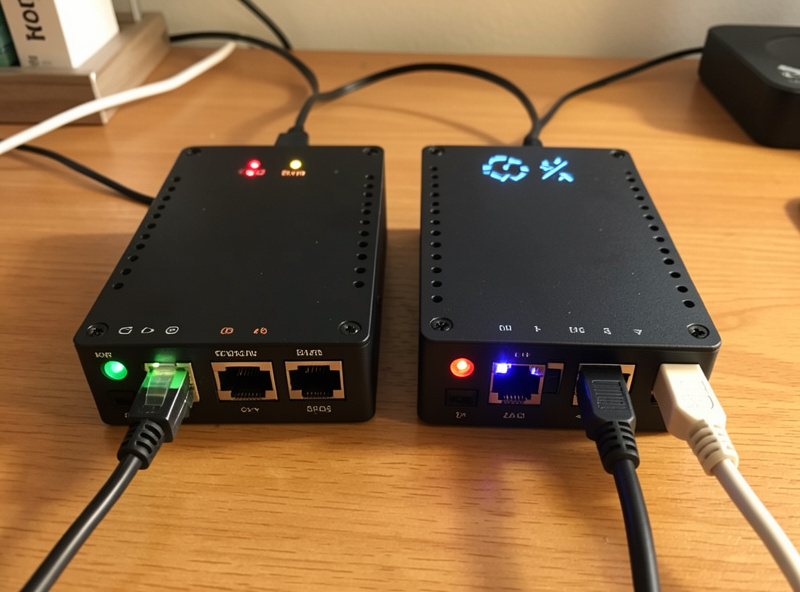 Two small servers side by side representing AdGuard Home and Pi-hole running on a home network