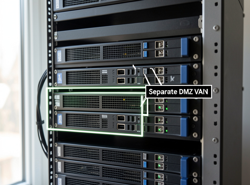 Home server rack with internet-facing services isolated on a separate VLAN segment