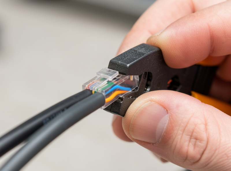 Crimping an RJ45 connector onto thick Cat6a cable