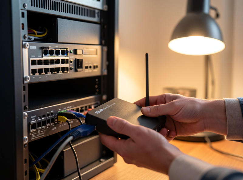 ISP gateway settings page with bridge mode option highlighted next to a home network rack