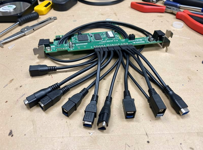 LSI host bus adapter card with SAS breakout cables connected to NAS hard drives