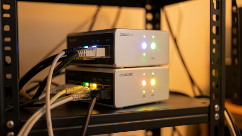 Two redundant DNS resolvers on a home network rack for failover