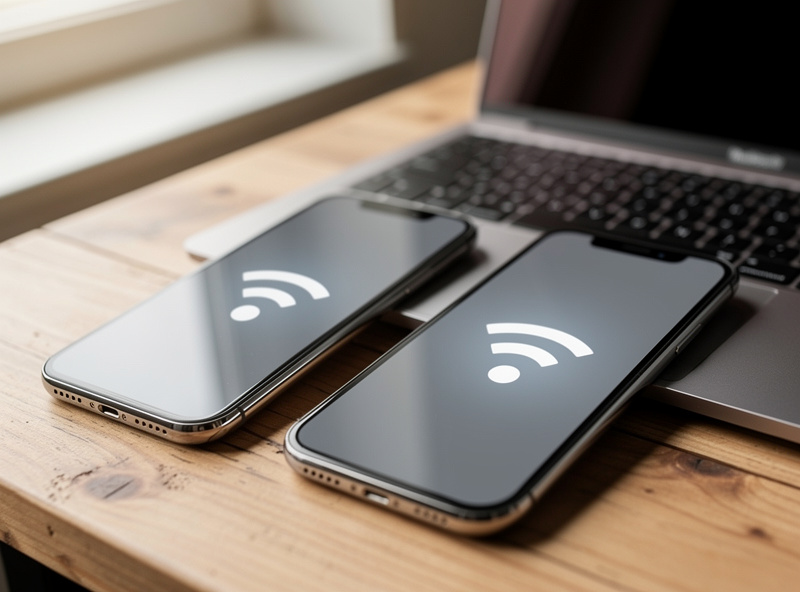 Visitor phones and a laptop connected to an isolated guest Wi-Fi network at home