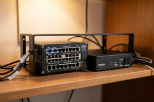 Home DNS and ad-blocking layer running on a Proxmox host and fanless firewall