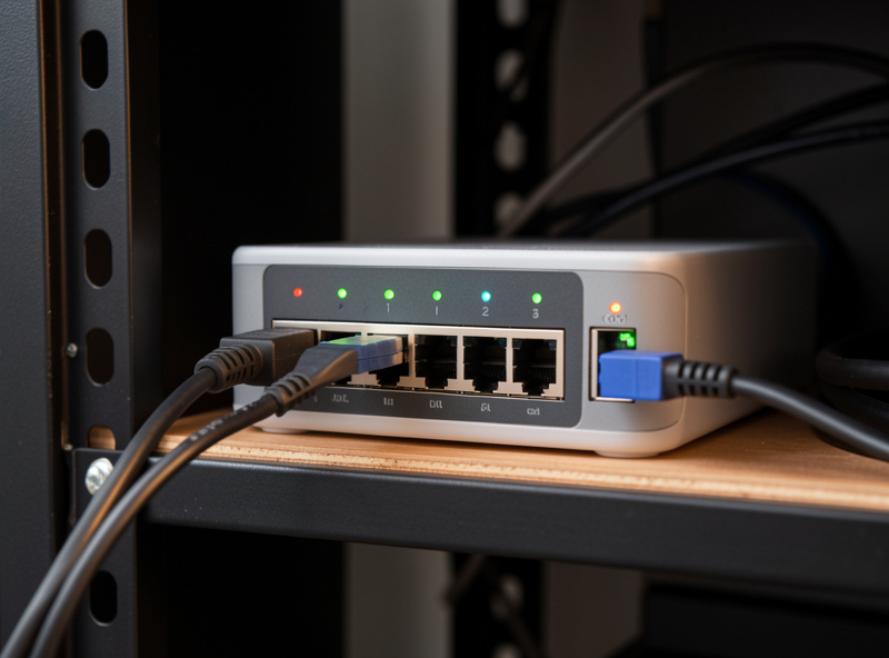 Fanless multi-NIC firewall appliance in a small home rack running an IDS