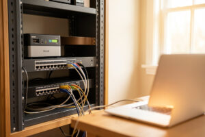 Home VPN and remote access setup with a fanless OPNsense firewall and segmented home network rack