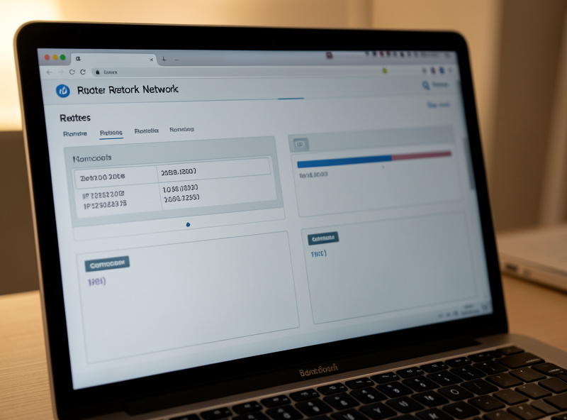 Router WAN status page on a laptop screen showing the assigned IPv4 address