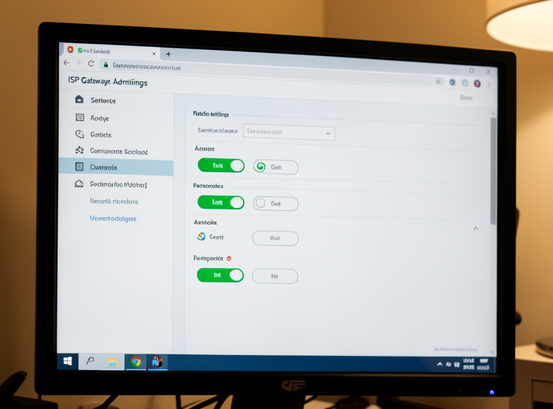 ISP modem-router settings screen with a bridge mode toggle on a laptop