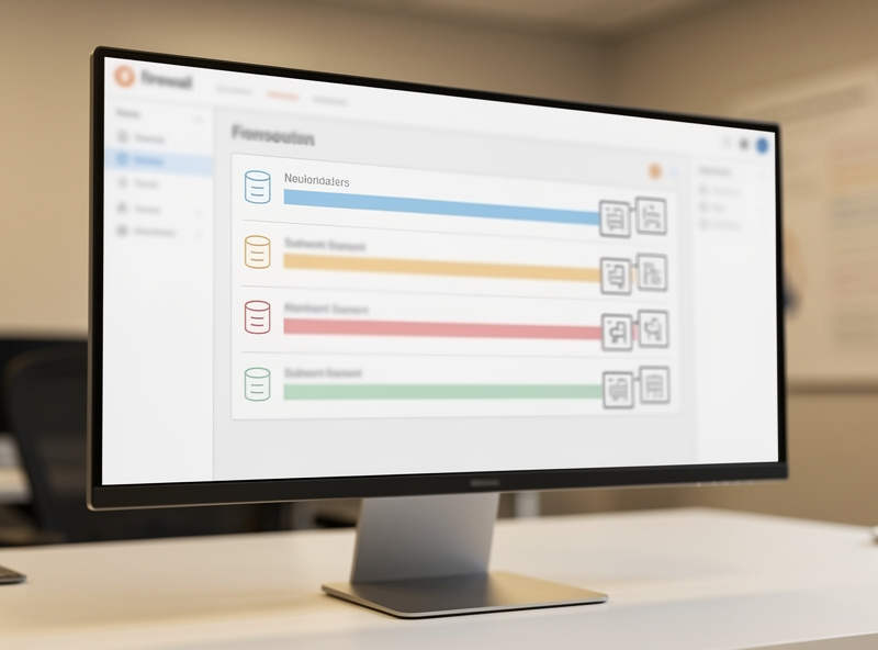 A firewall interface list showing separate VLAN segments each with its own subnet and ruleset