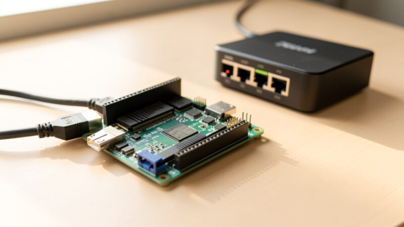 Raspberry Pi and mini server running Pi-hole on a home network