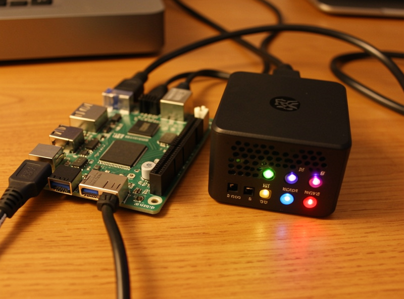 Raspberry Pi and a mini server on a desk set up to run Pi-hole for a home network