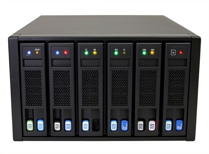 Home NAS with several drive bays populated, illustrating a multi-disk redundant array