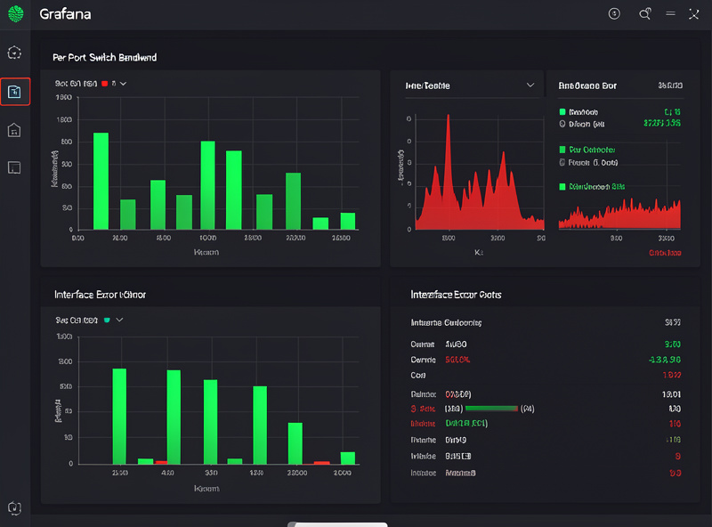Dashboard panel showing per-port switch bandwidth and interface error counters