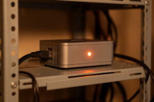 Mini server running Unbound recursive DNS on a home network rack