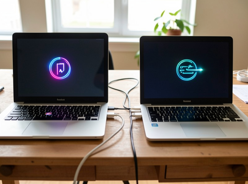 Two laptops side by side comparing VPN connection setups on a home network bench