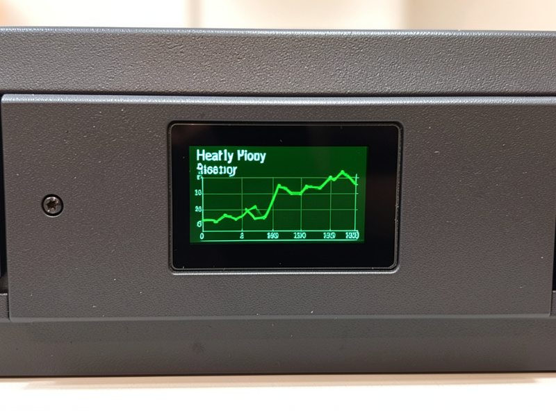 Storage server with status display showing healthy ZFS pool and snapshot history