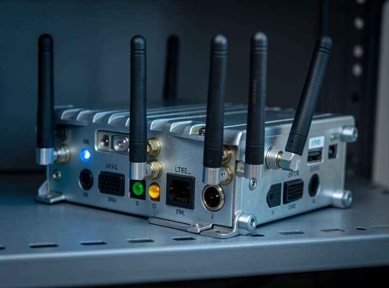 A rugged industrial LTE router with multiple screw-on antennas and a metal enclosure