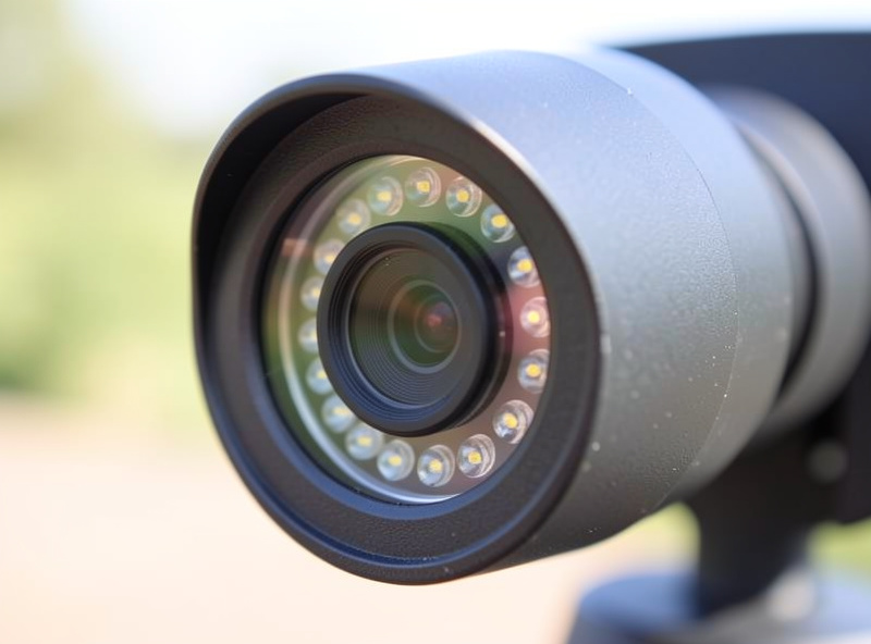 Close-up of a PoE turret camera showing the lens and IR LED ring