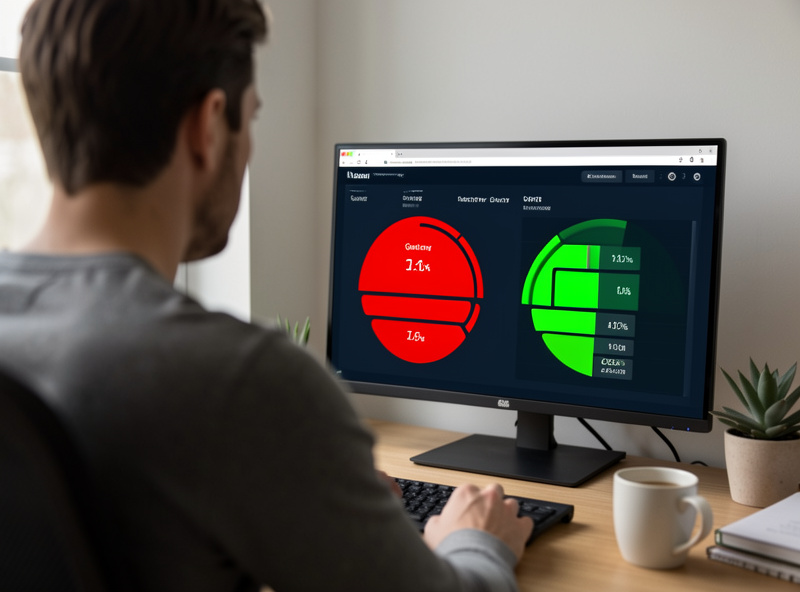 Person watching a network dashboard where one gateway indicator has turned red and another stays green