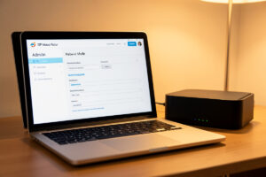 Laptop showing an ISP modem-router admin page with network mode settings