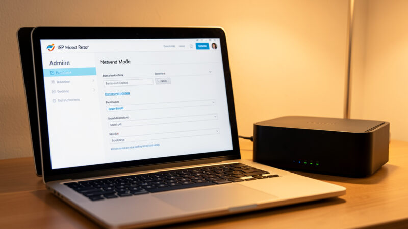 Laptop showing an ISP modem-router admin page with network mode settings