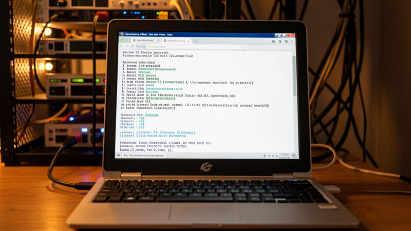Terminal showing a successful TLS certificate issuance log with a home network rack behind
