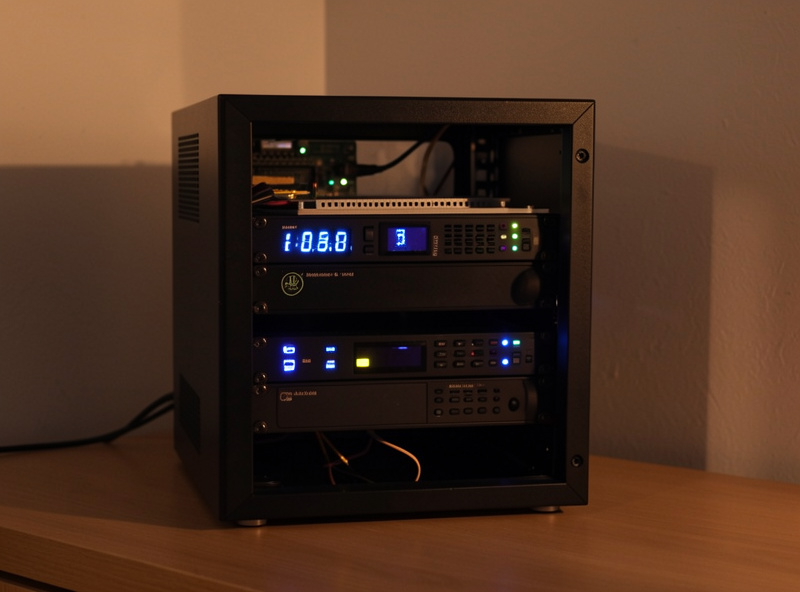 Small home server rack with glowing status LEDs running several self-hosted services