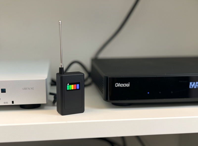 An LTE 5G backup modem with a whip antenna sitting beside a primary router on a shelf