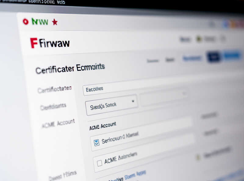 Close-up of a firewall web interface showing certificate and ACME account settings