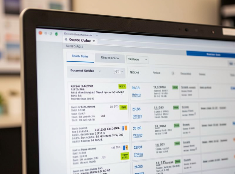 Computer screen showing a searchable document archive with tagged receipts and invoices listed