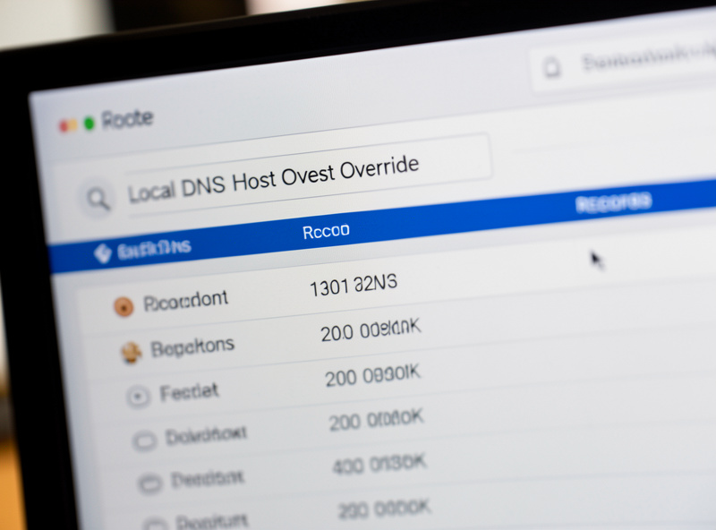 Close-up of a firewall admin screen showing local DNS host override records